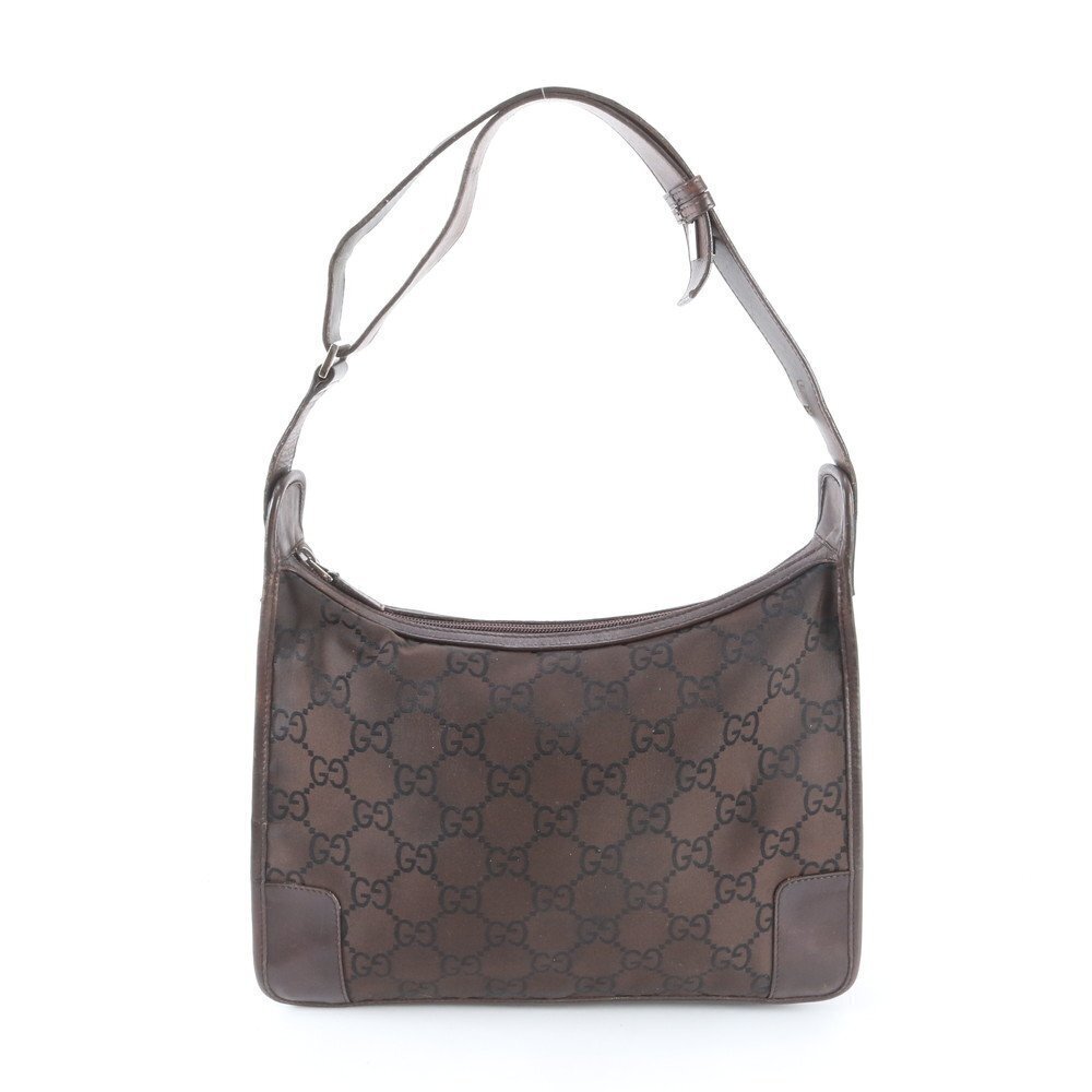 Gucci GG Leather Hobo Bag Shoulder Tote Handbag Brown